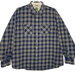 Timberland Men's Plaid Shirt Blue Beige Cotton Button Up Size XXL 2XL Country